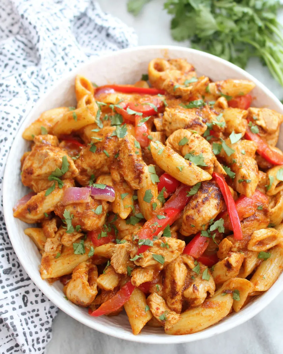 Easy Fajita Chicken and Enchilada Pasta food shot