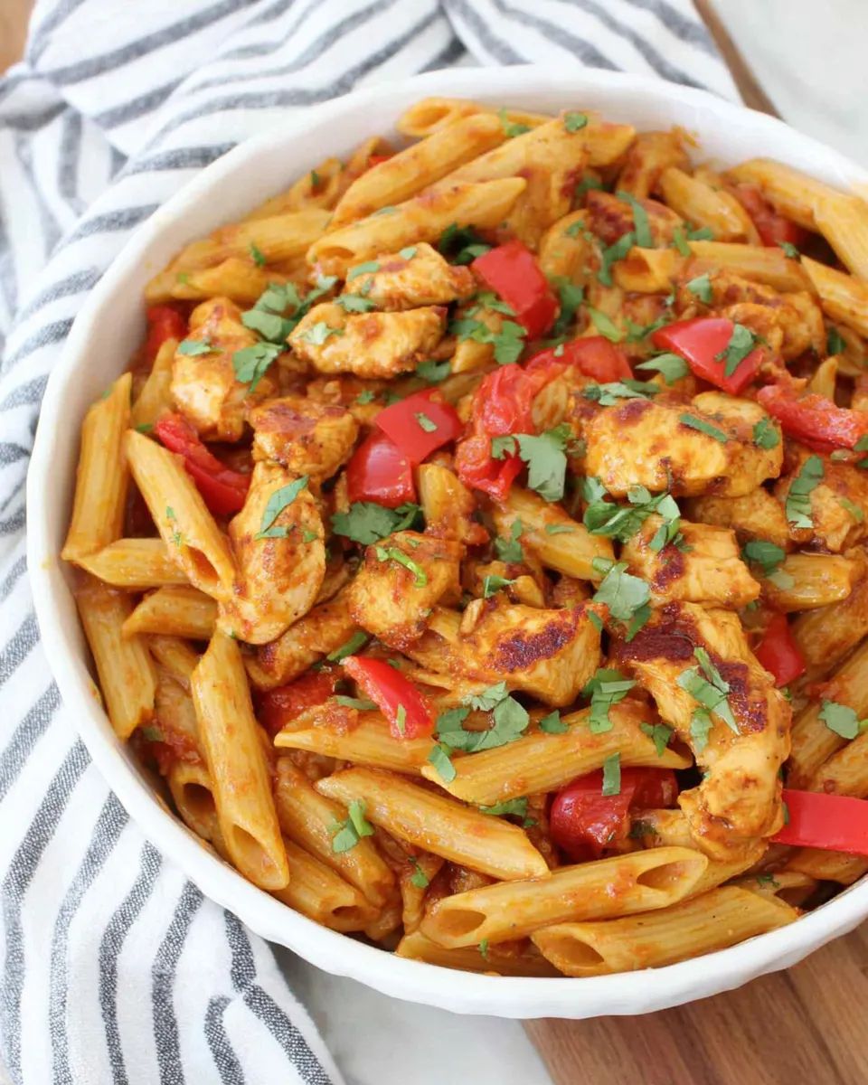 Delicious Fajita Chicken and Enchilada Pasta plate image