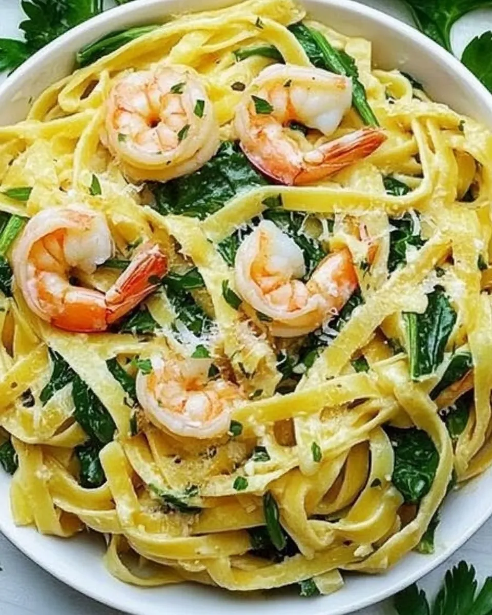 classic Fettuccine with Shrimp and Spinach image
