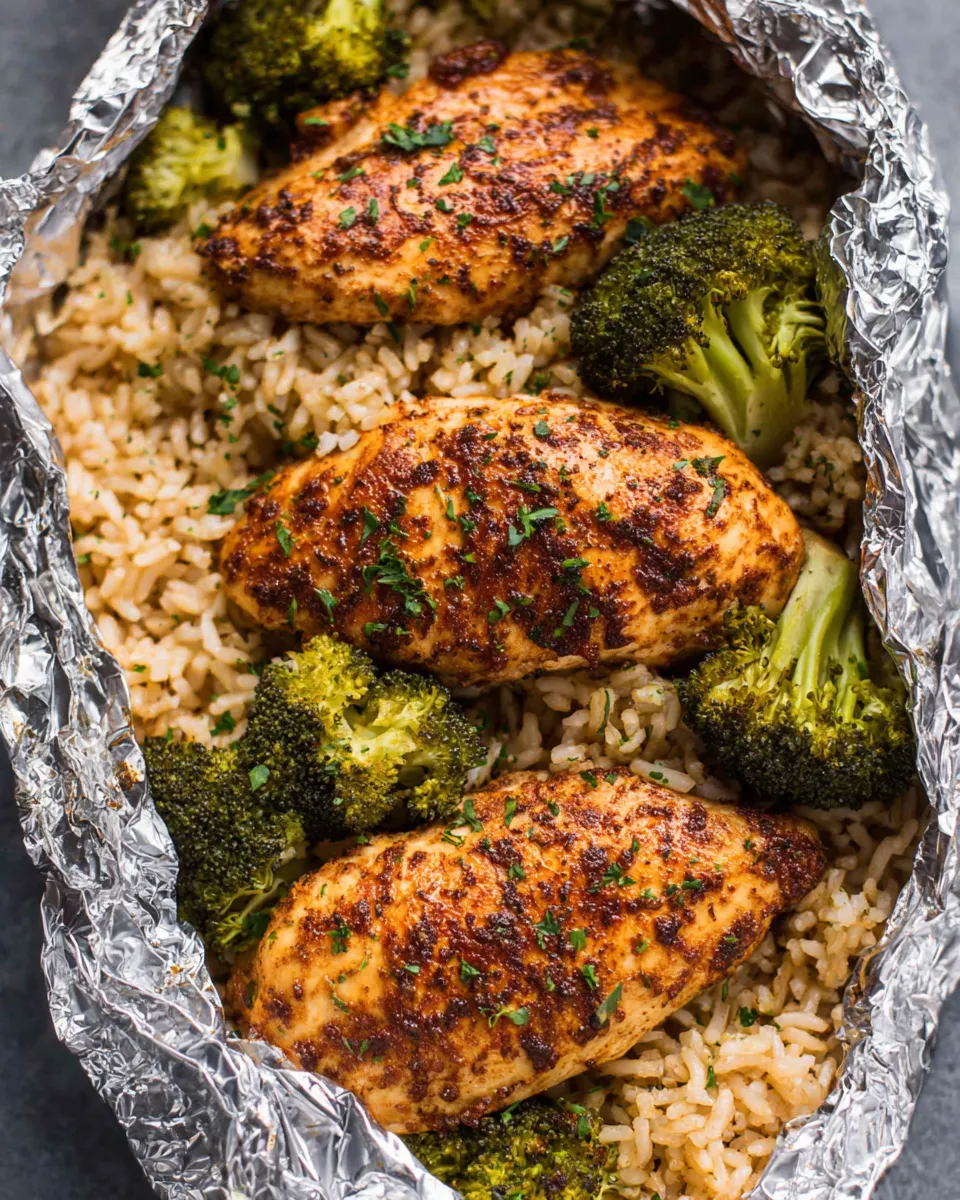 Classic Foil Pack Chicken Rice and Broccoli image