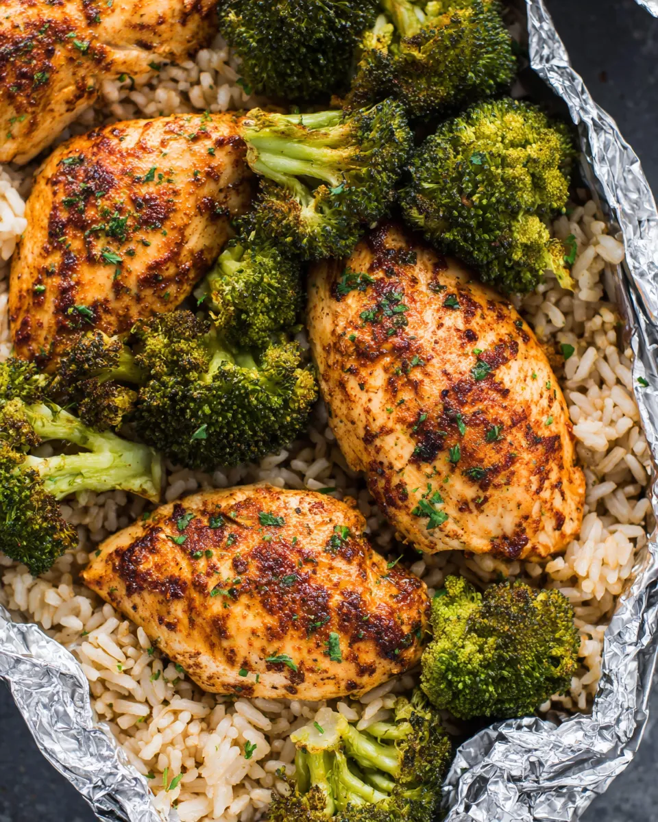 Easy Foil Pack Chicken Rice and Broccoli recipe photo