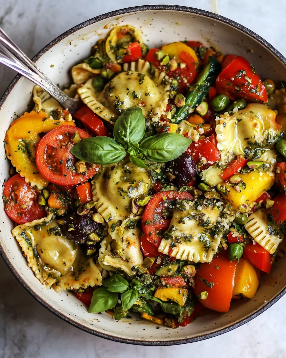 classic Garden Veggie and Ravioli Skillet with Pistachio Herb Butter. image
