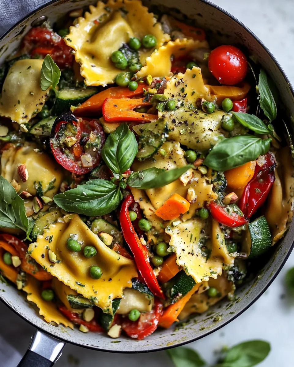 easy Garden Veggie and Ravioli Skillet with Pistachio Herb Butter. picture