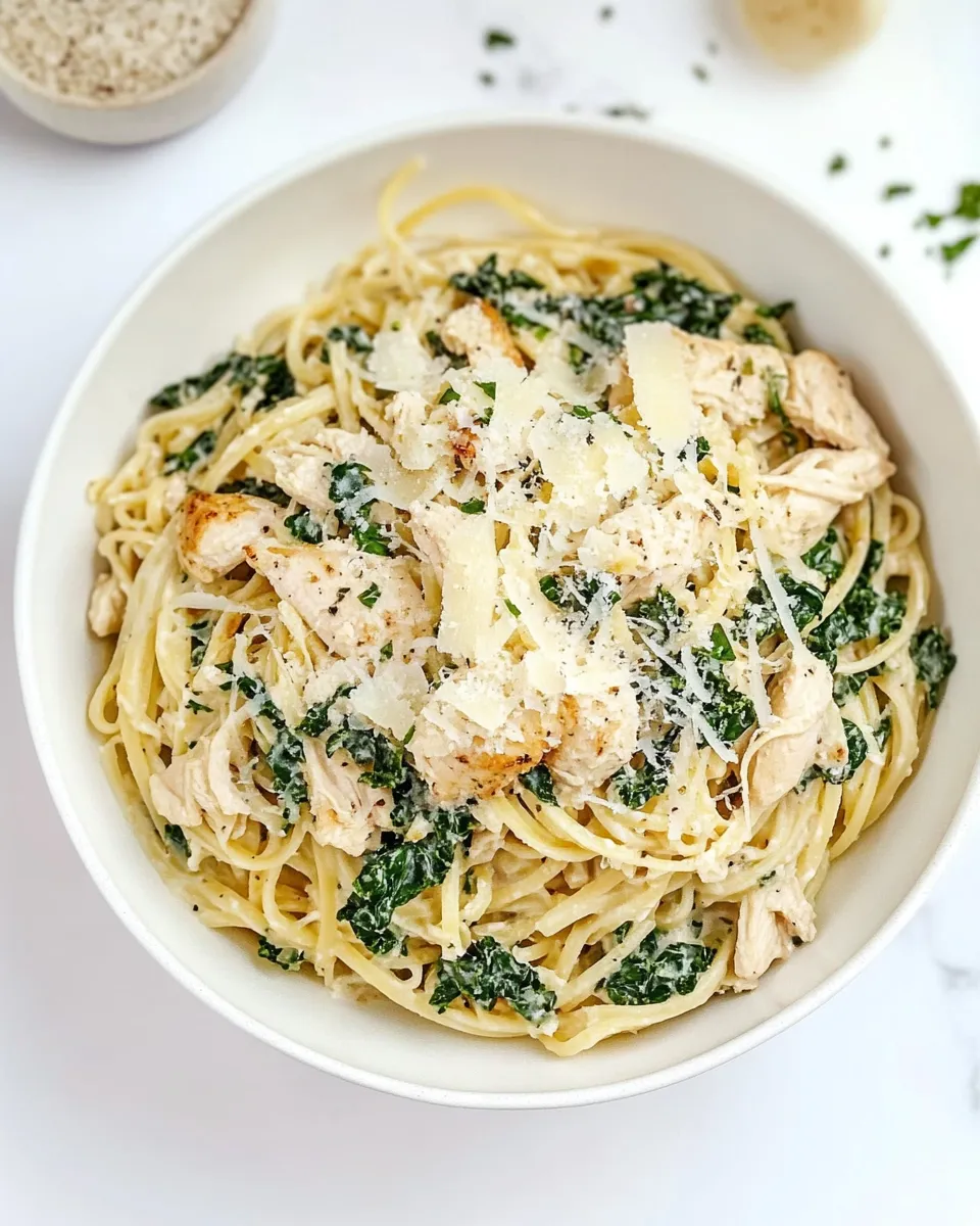 delicious Garlic Chicken & Kale Spaghetti shot