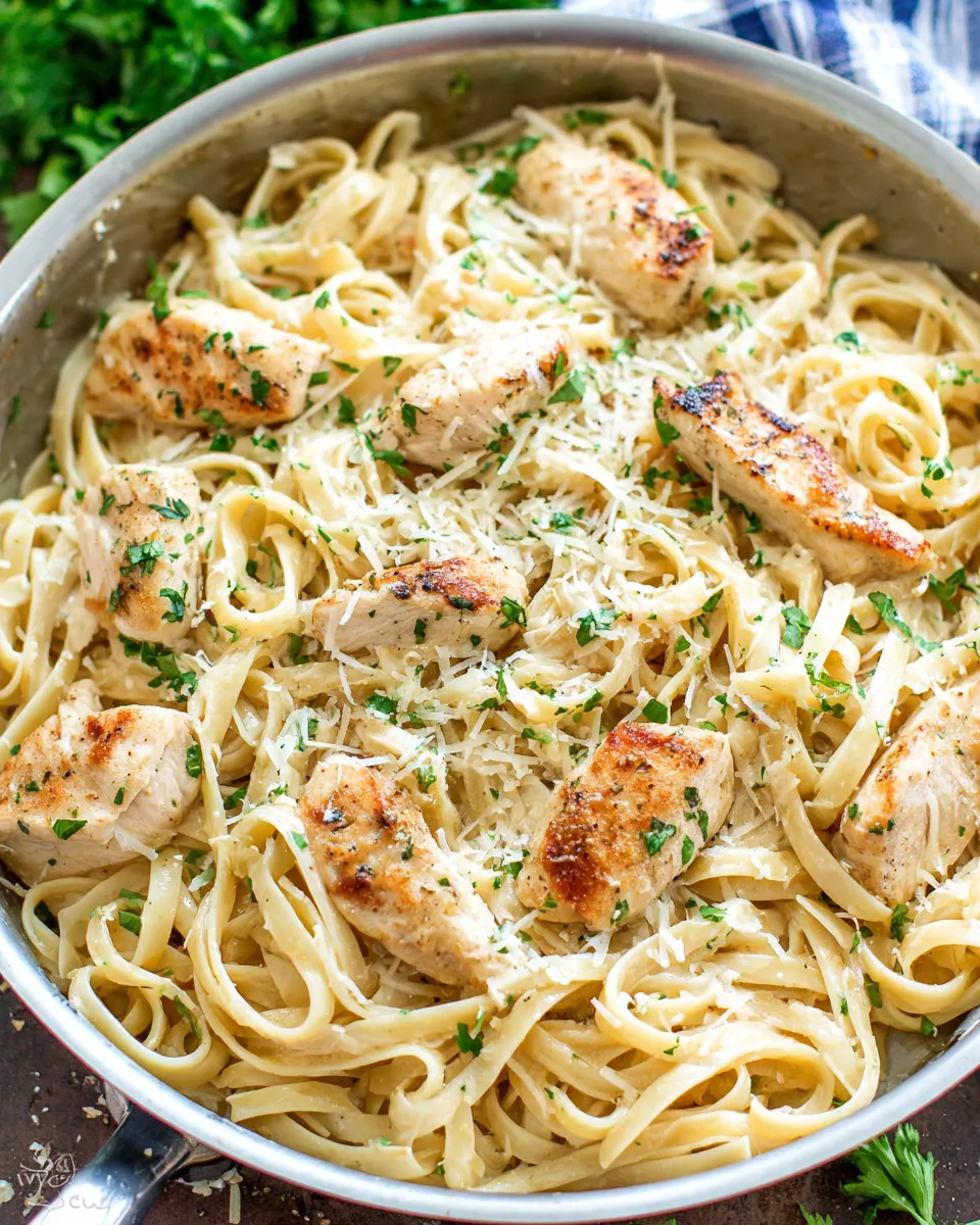Easy Garlic Parmesan Chicken Pasta food shot