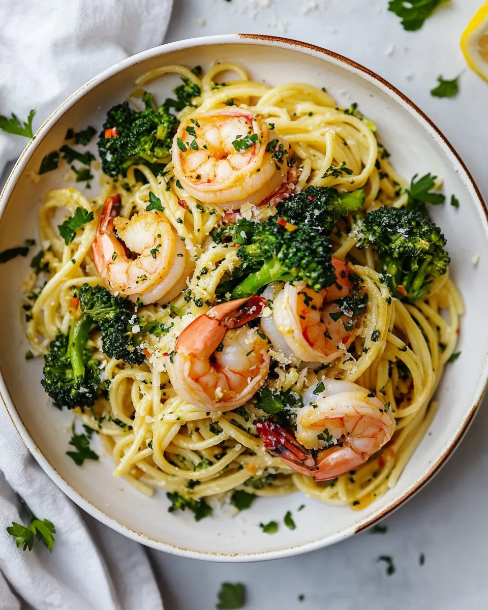 easy Garlic Sauce Bucatini with Roasted Shrimp and Broccoli. picture