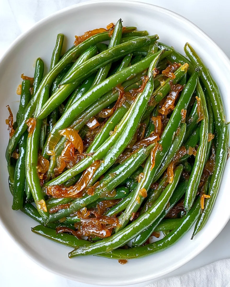 Homemade Garlicky Green Beans with Caramelized Shallots photo