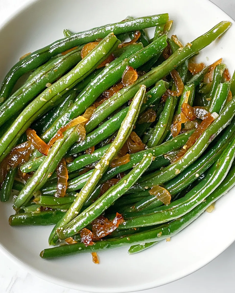 Easy Garlicky Green Beans with Caramelized Shallots recipe image