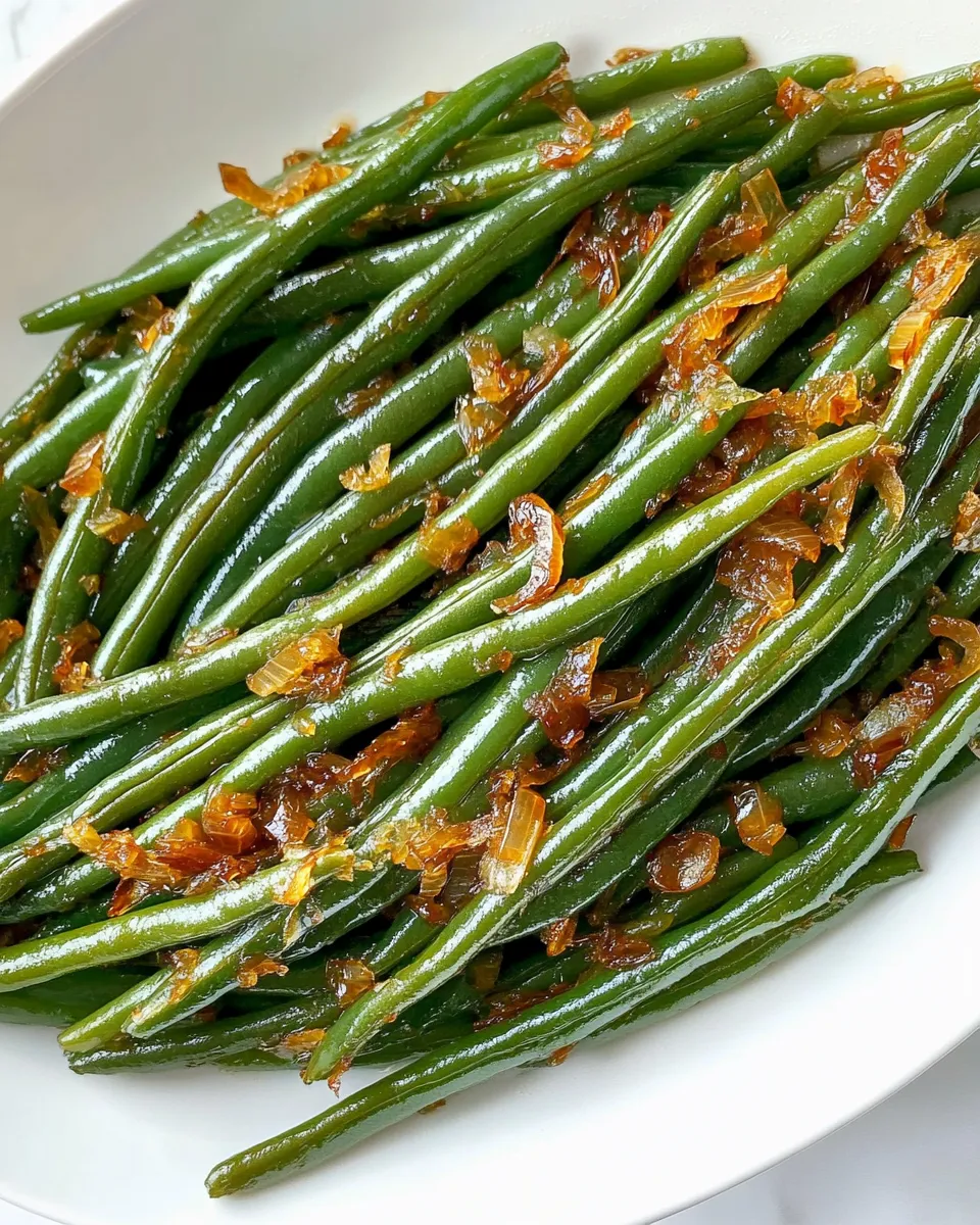 Delicious Garlicky Green Beans with Caramelized Shallots dish photo