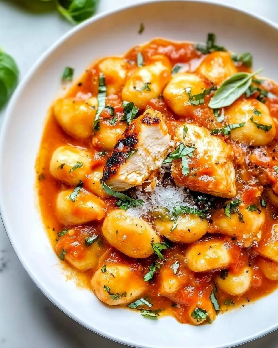 Homemade Gnocchi with Grilled Chicken in Roasted Red Pepper Sauce photo