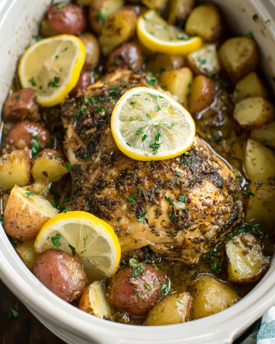 Classic Greek Slow Cooker Lemon Chicken and Potatoes image