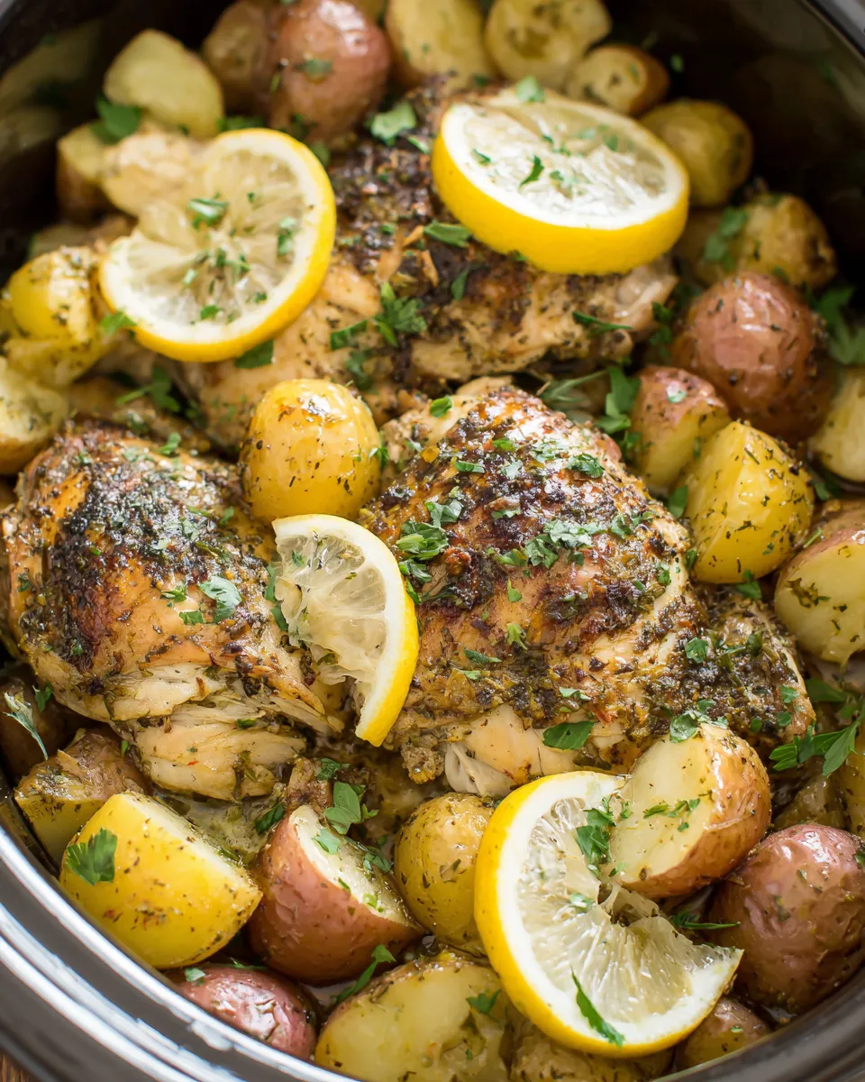 Easy Greek Slow Cooker Lemon Chicken and Potatoes recipe photo