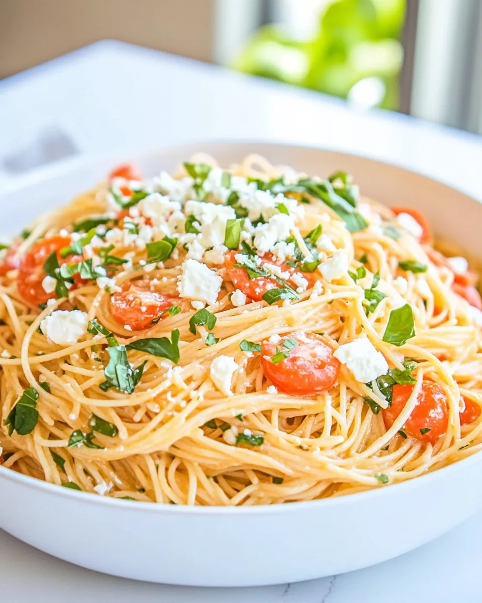 Easy Greek Spaghetti with Tomatoes and Feta recipe image
