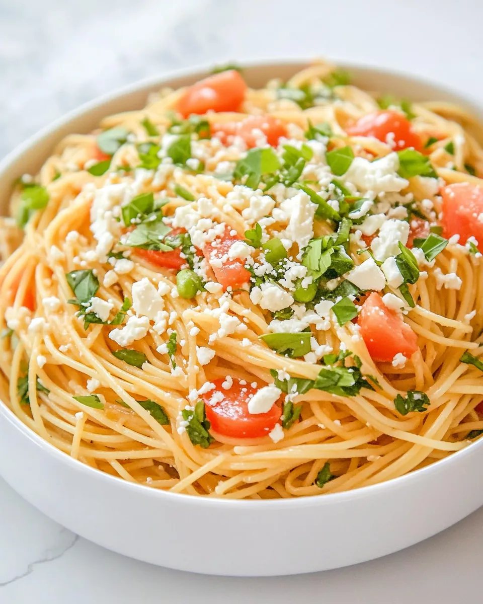 Delicious Greek Spaghetti with Tomatoes and Feta dish photo