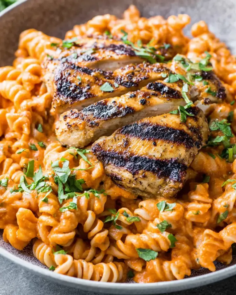 Homemade Grilled Chicken with Red Pepper Pasta photo