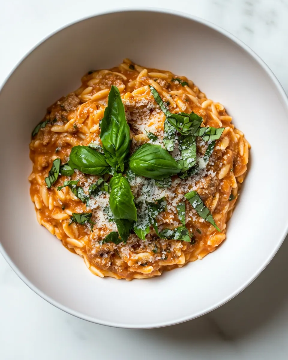 classic Ground Beef Orzo with Tomato Cream Sauce image