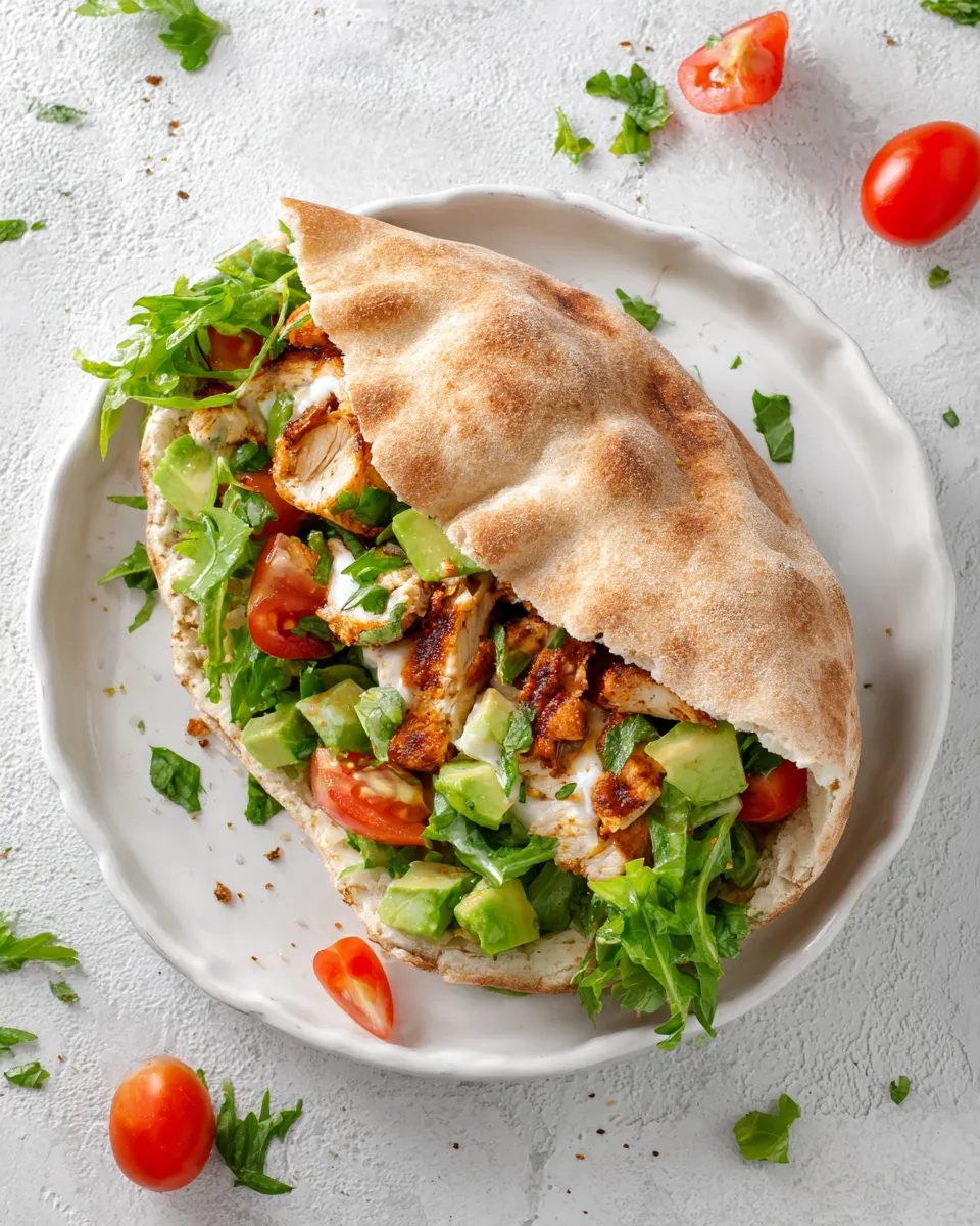 Delicious Healthy Chicken Avocado Pita Sandwich shot