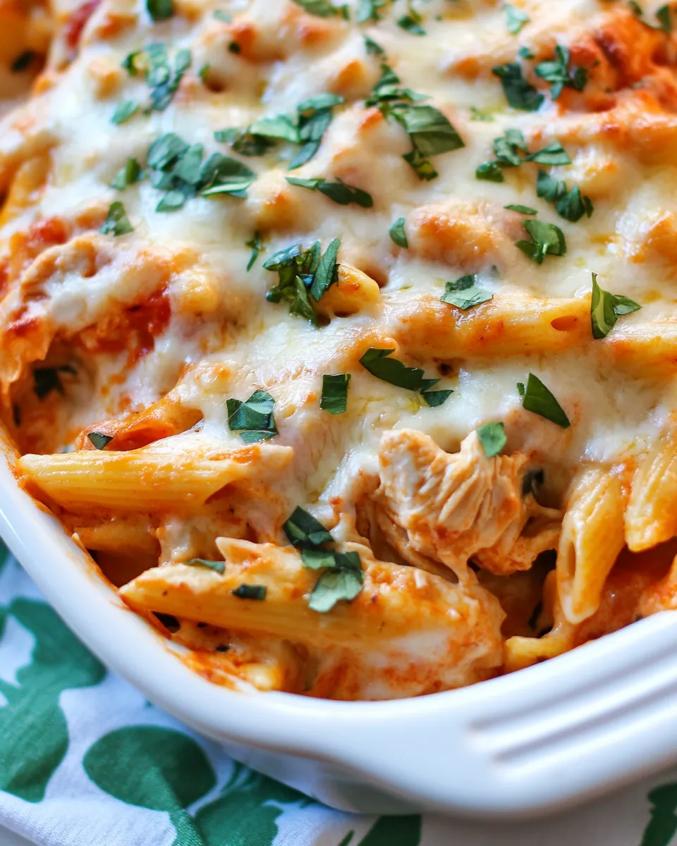 Classic Healthy Three-Cheese Chicken Penne Pasta Bake image