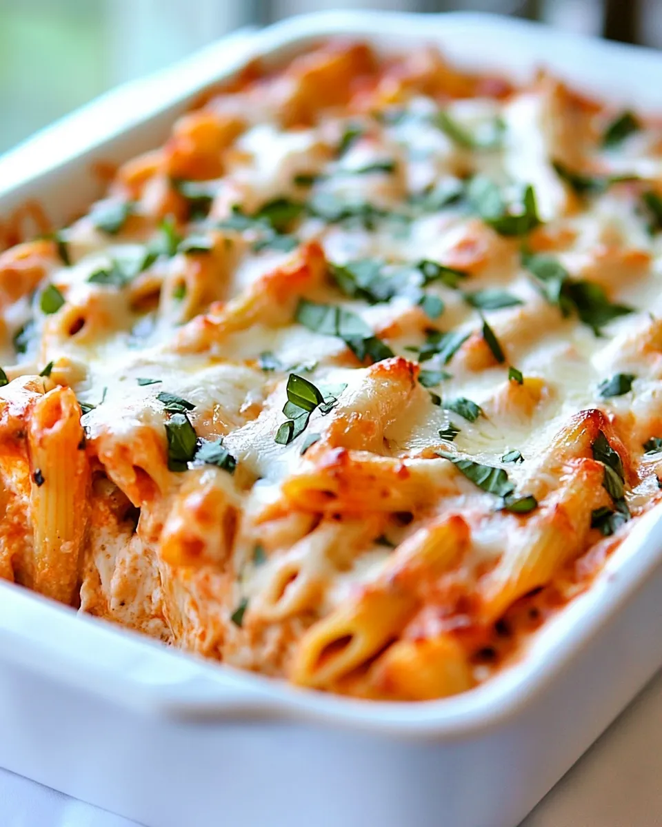 Easy Healthy Three-Cheese Chicken Penne Pasta Bake recipe photo