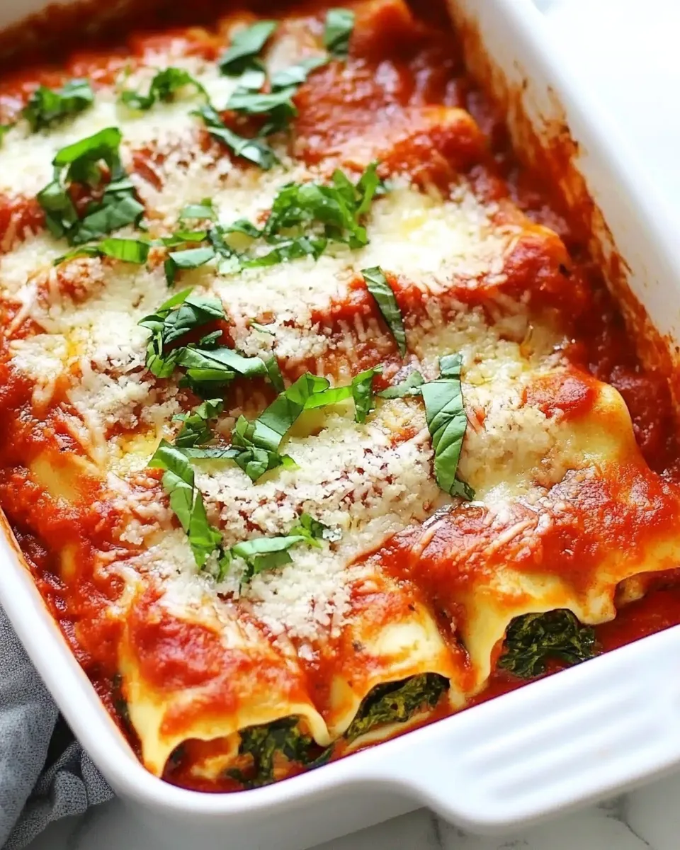 delicious Homemade Spinach Manicotti shot