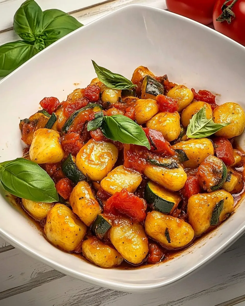delicious Homemade Zucchini Gnocchi in Rustic Tomato Sauce shot
