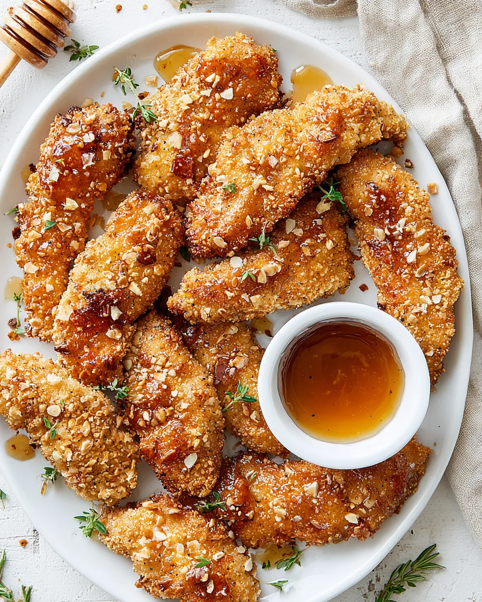 Easy Hot Honey Pretzel Chicken Fingers with House Sauce. recipe image