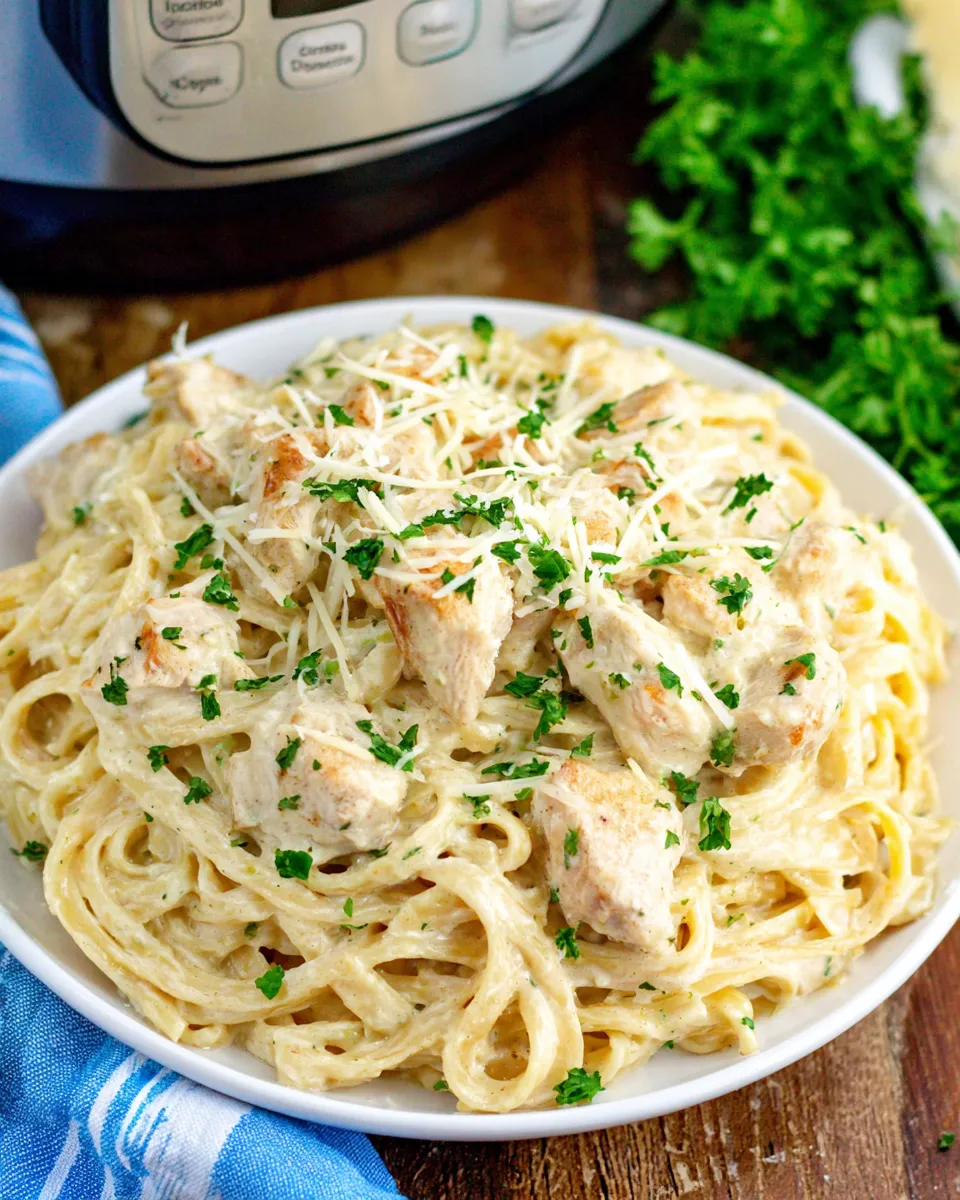 Healthy Instant Pot Chicken Alfredo With Jar Sauce food shot