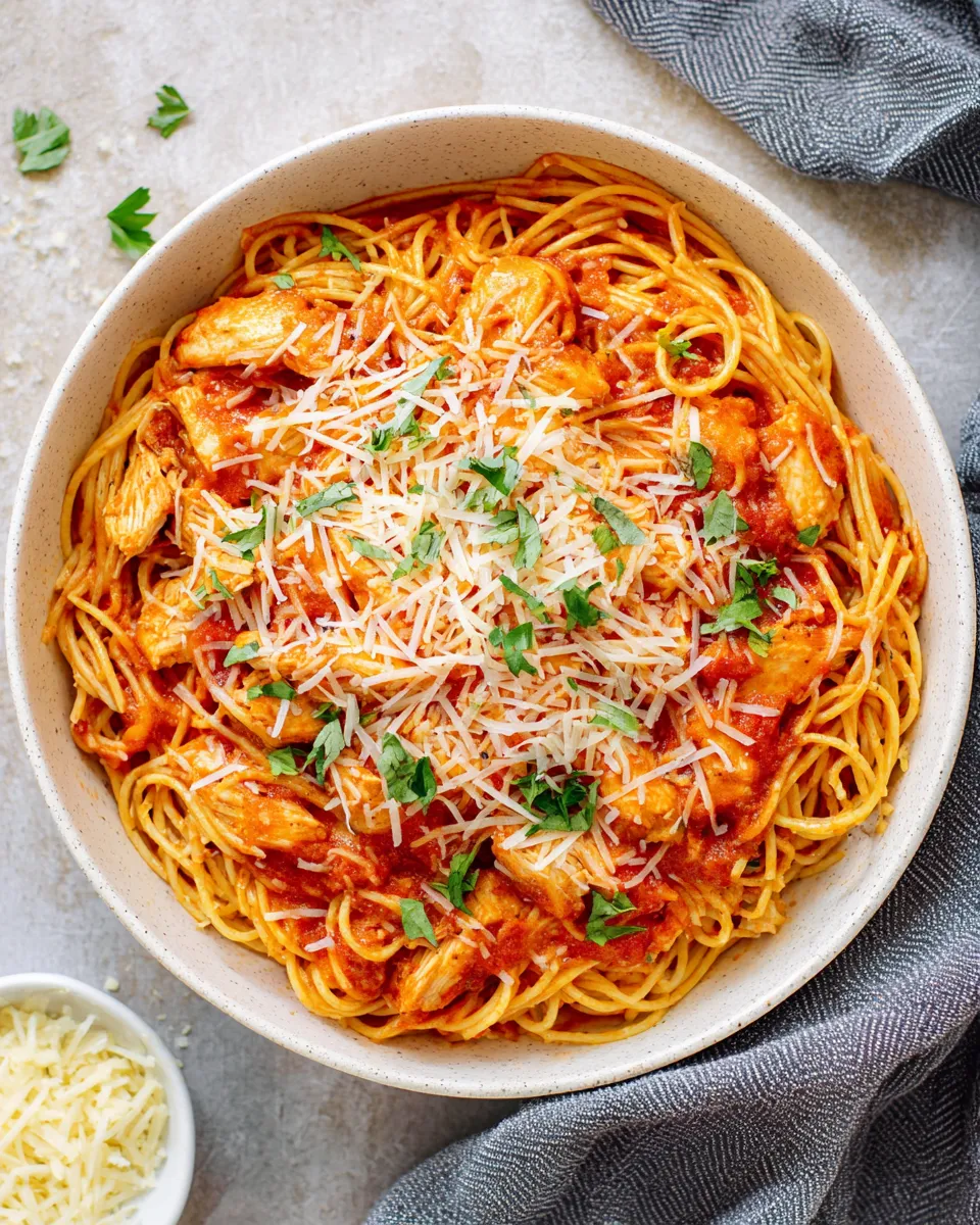 Easy Instant Pot Chicken Parmesan Pasta food shot