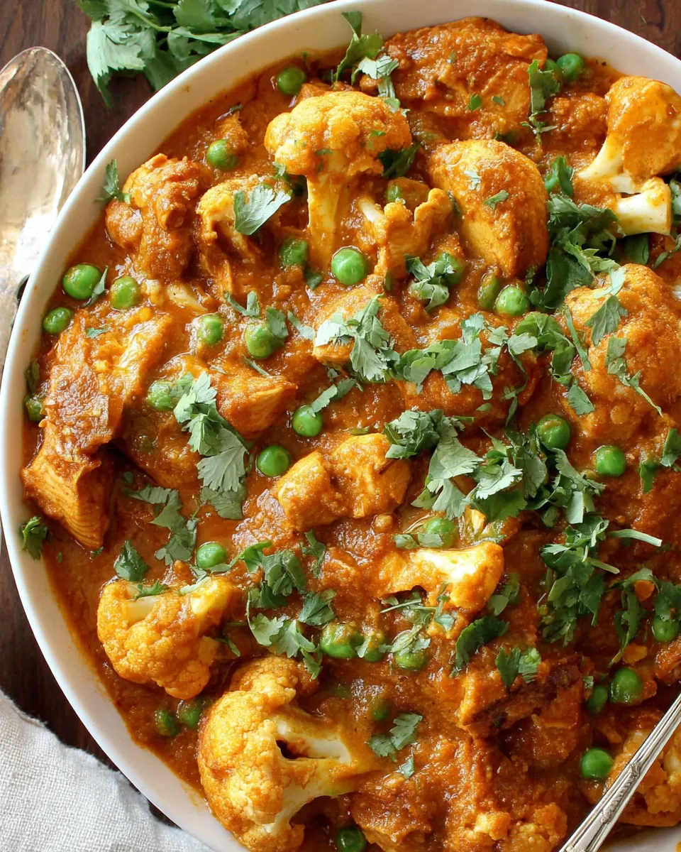 Easy Instant Pot Chicken Tikka Masala with Cauliflower and Peas food shot