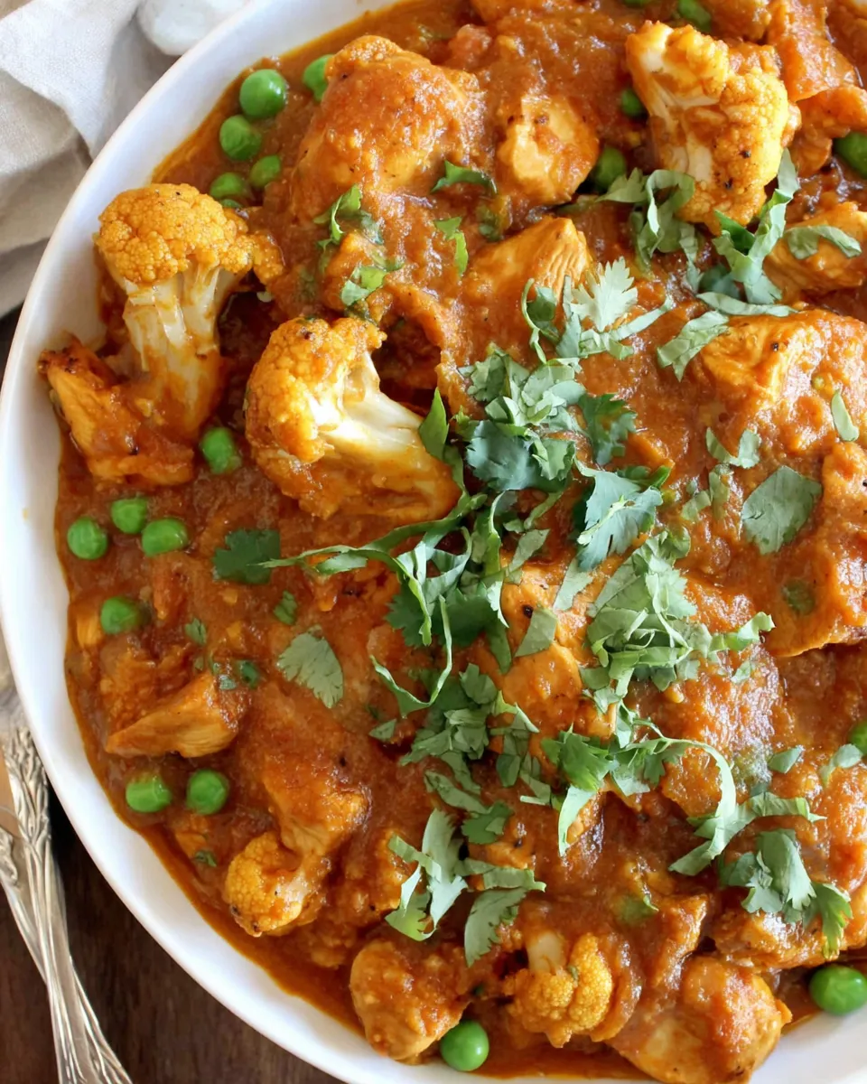 Delicious Instant Pot Chicken Tikka Masala with Cauliflower and Peas plate image