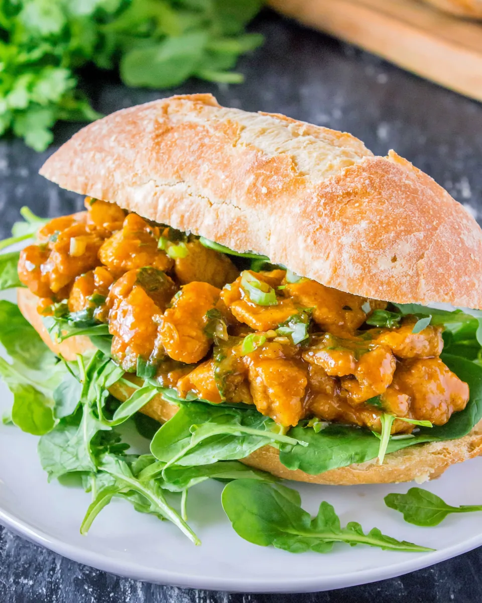 Easy Juicy Vegan Chicken Sandwich food shot