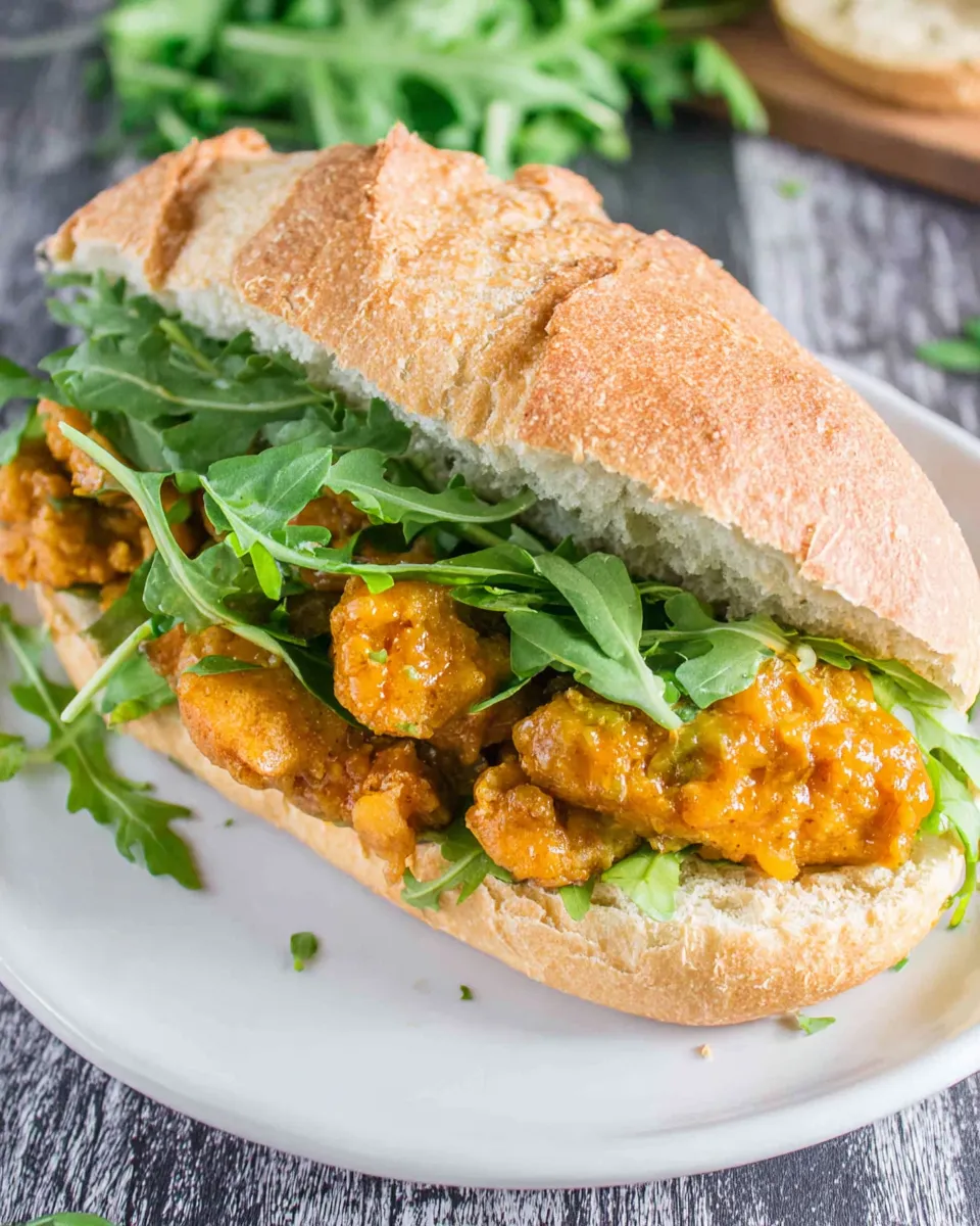 Delicious Juicy Vegan Chicken Sandwich plate image