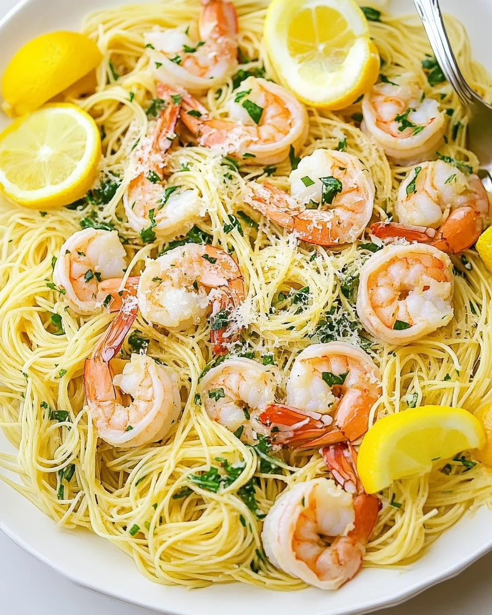 Homemade Lemon-Parmesan Angel Hair Pasta with Shrimp photo