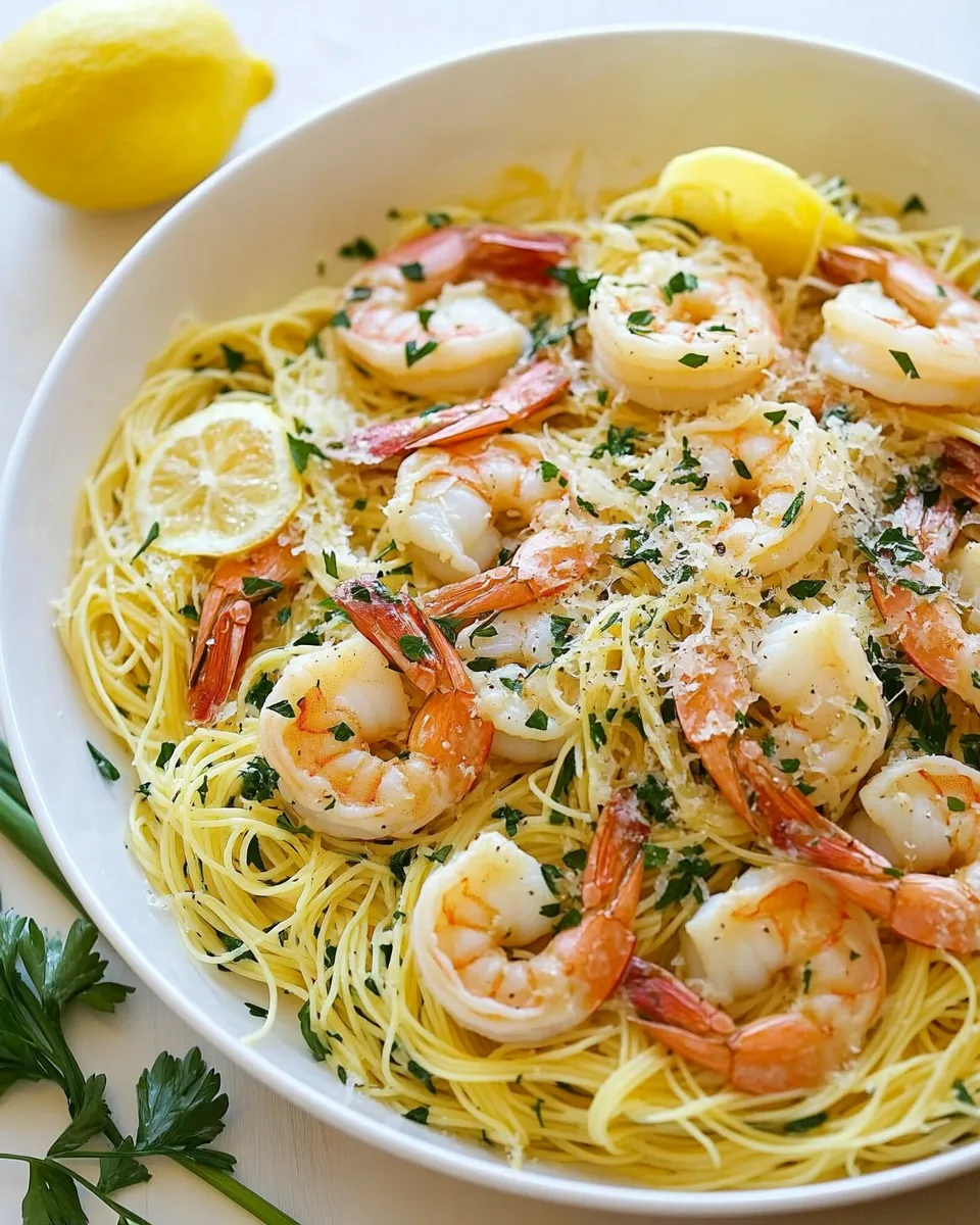 Delicious Lemon-Parmesan Angel Hair Pasta with Shrimp dish photo