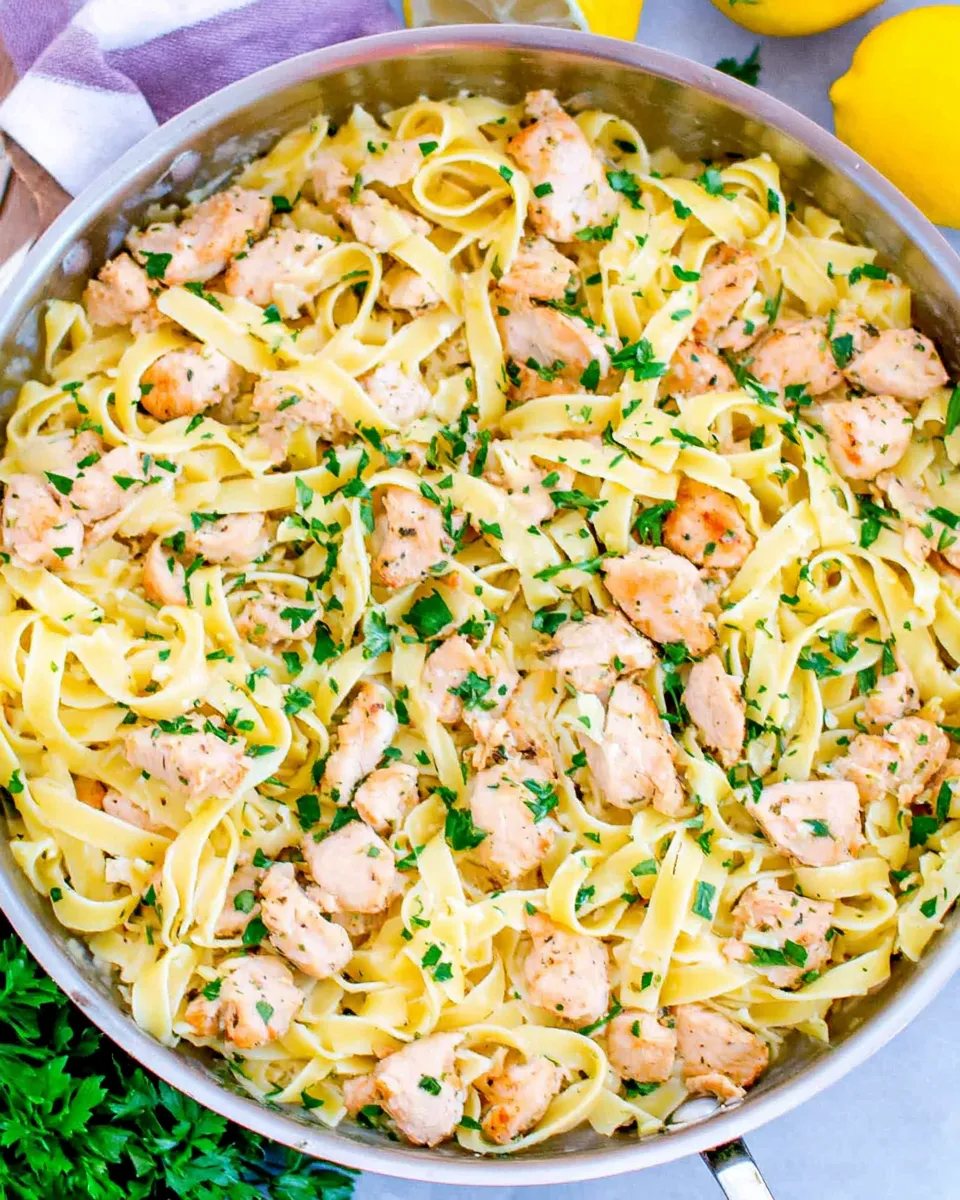 Easy Lemon Butter Garlic Chicken Pasta food shot