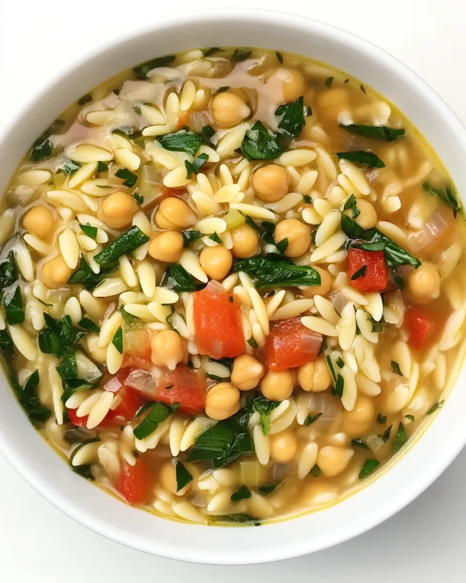 Delicious Lemon Chickpea Orzo Soup shot