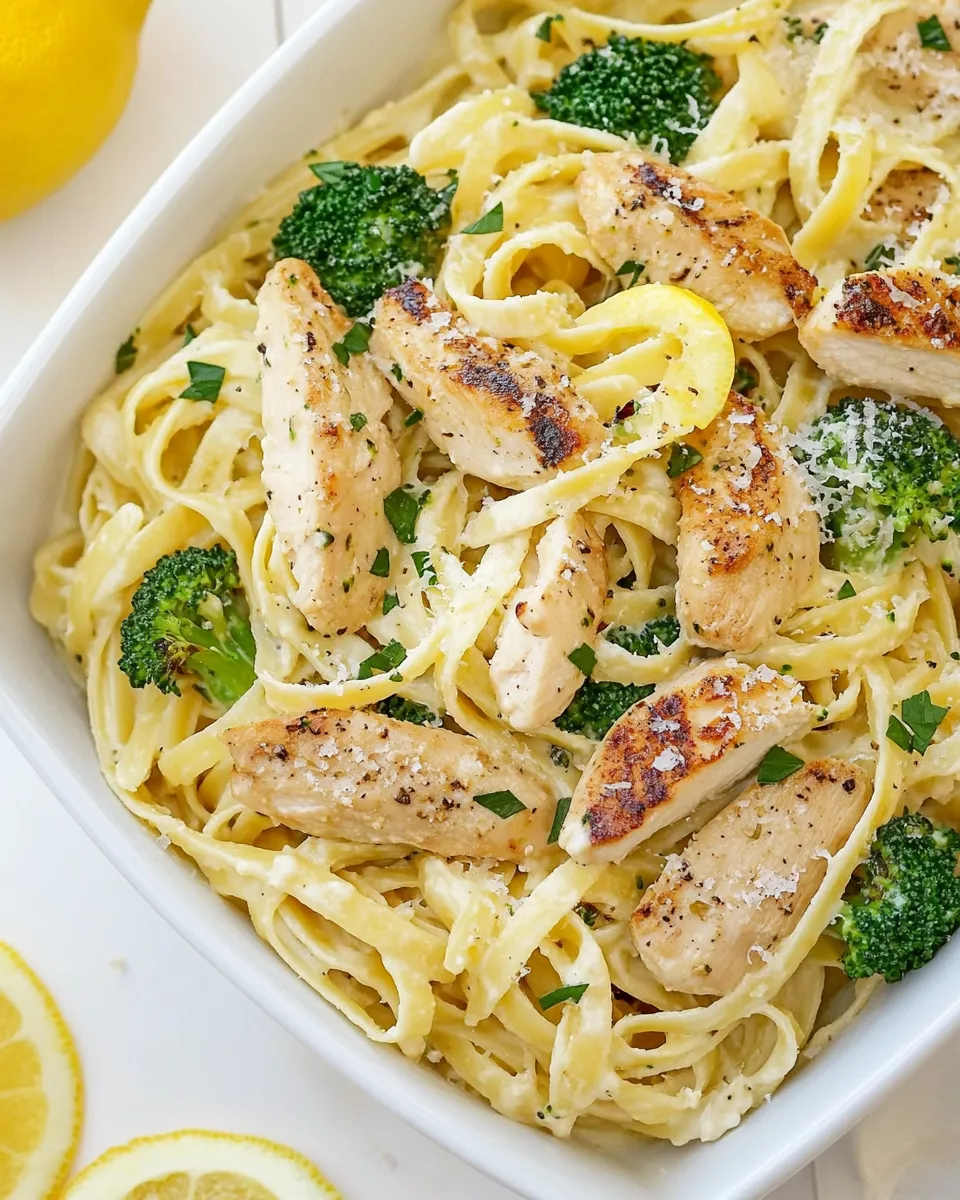 Easy Lemon Fettuccine Alfredo with Grilled Chicken and Broccoli picture