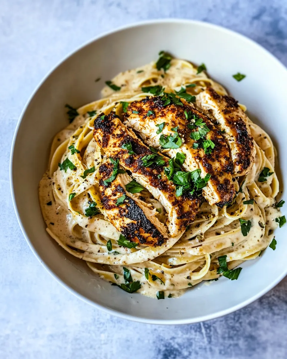 homemade Lemon Pepper Cajun Chicken Fettuccine Alfredo. photo