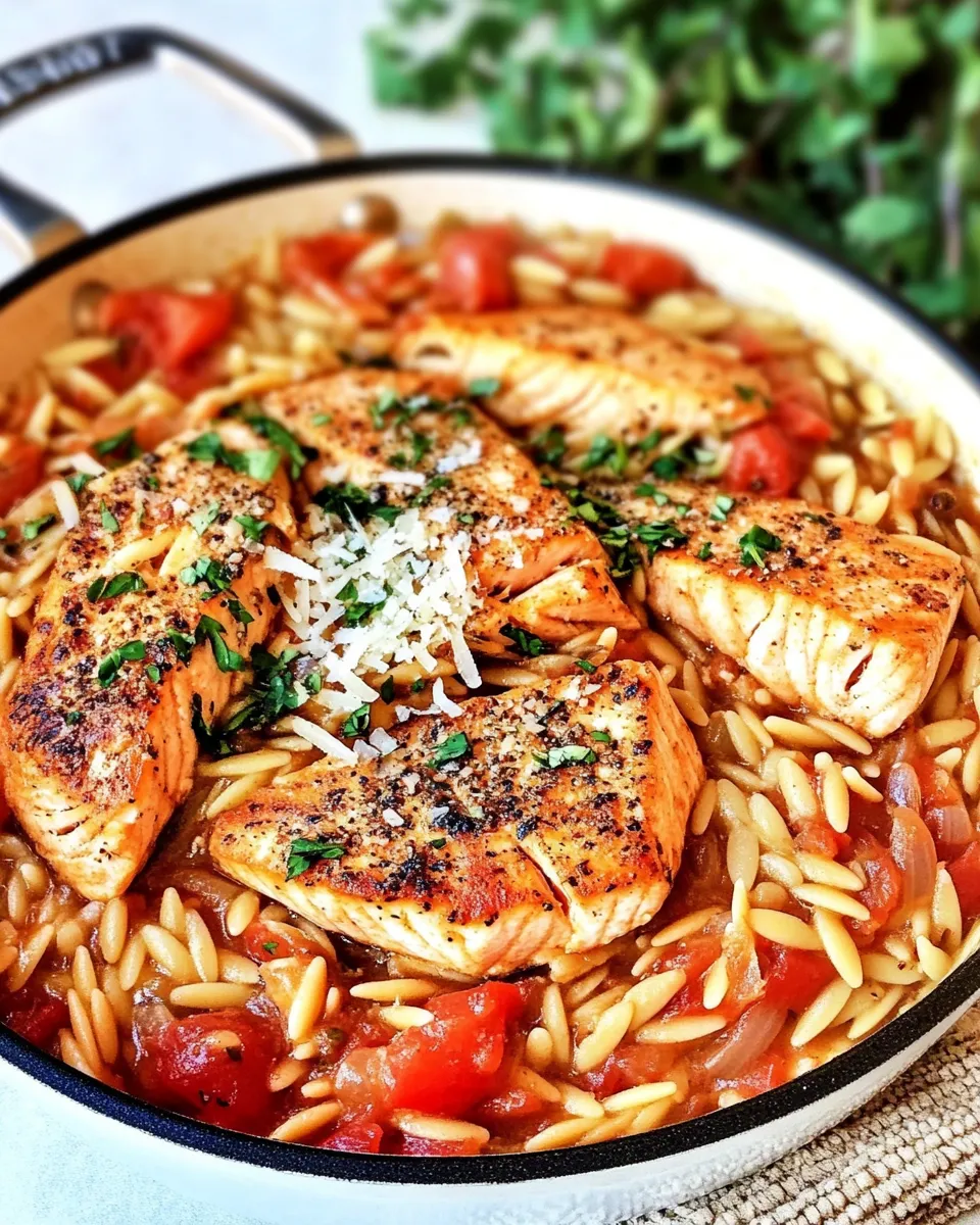 Delicious Light Italian One Pot Salmon & Orzo Recipe shot