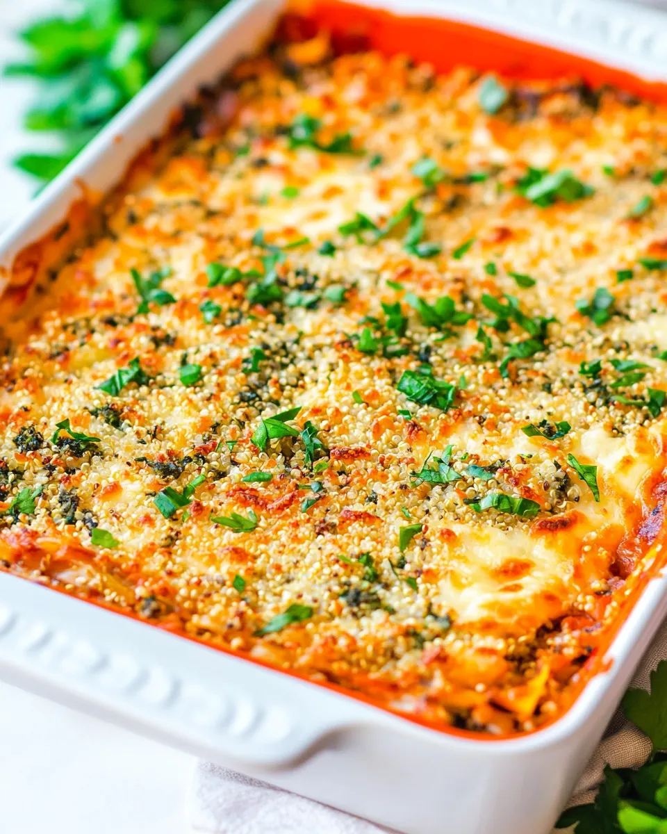 Easy Lightened Up Cheesy Quinoa Lasagna Bake recipe image