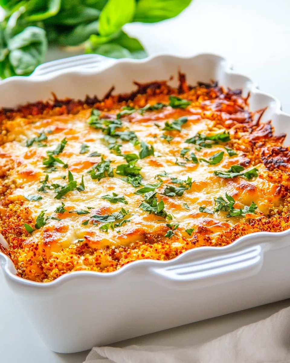 Delicious Lightened Up Cheesy Quinoa Lasagna Bake food shot