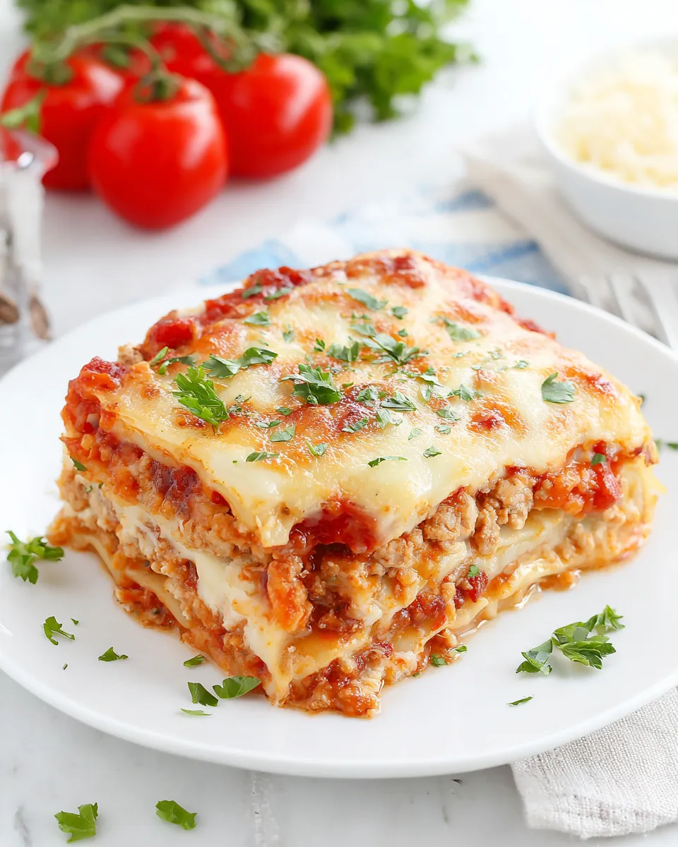 Delicious Lightened Up Chicken Parmesan Lasagna plate image