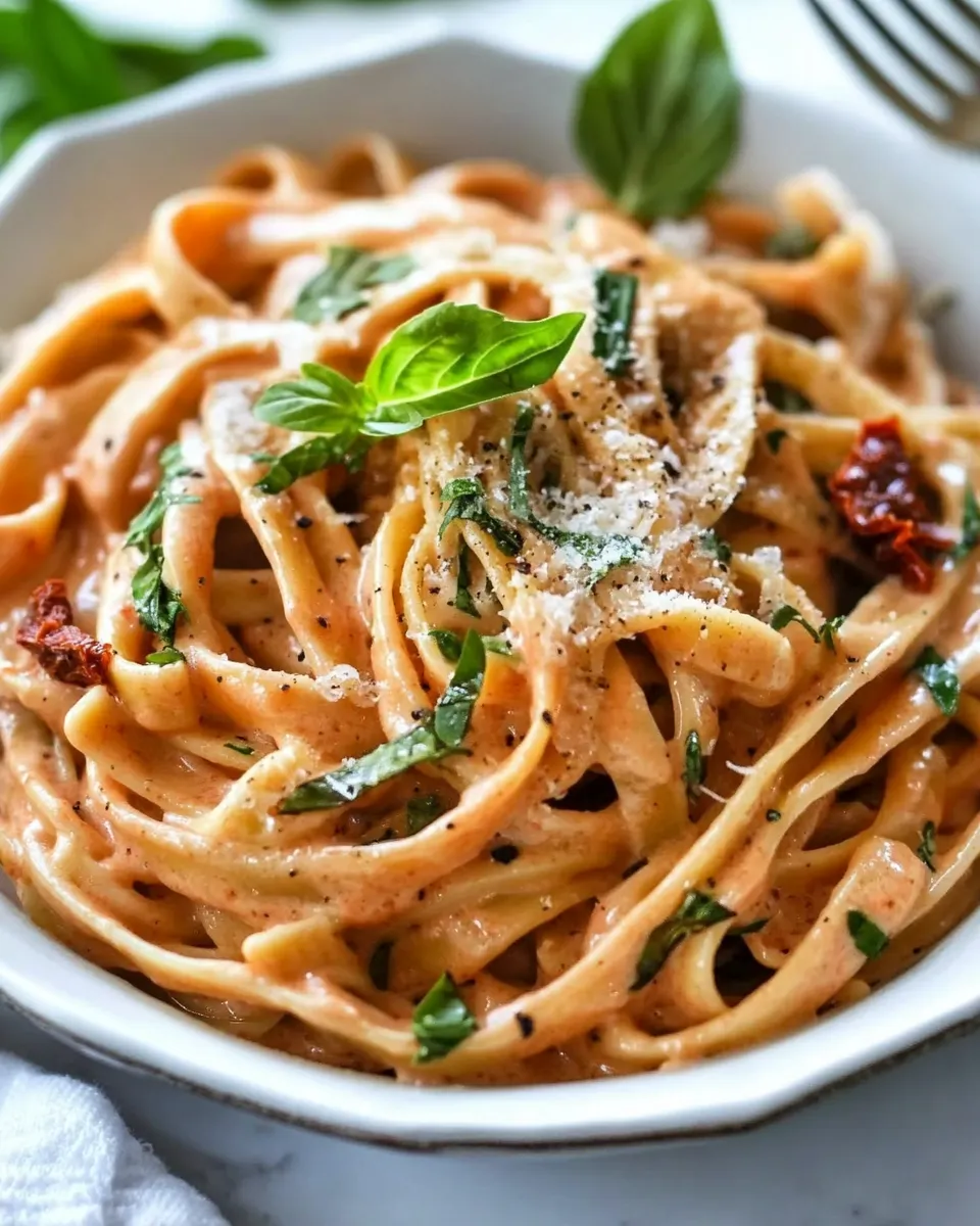 easy Lightened Up Sun-dried Tomato Fettuccine Alfredo picture
