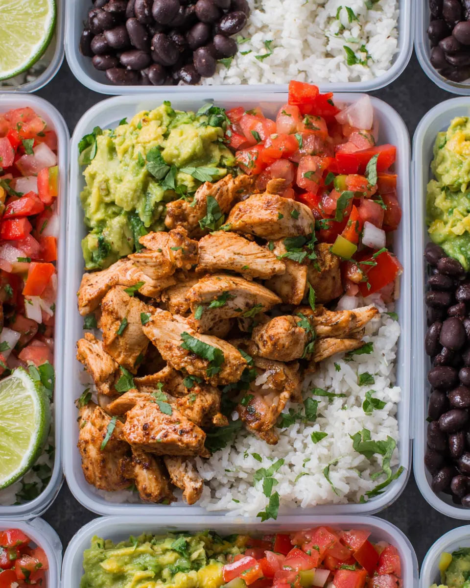 Healthy Meal-Prep Chicken Burrito Bowls dish photo