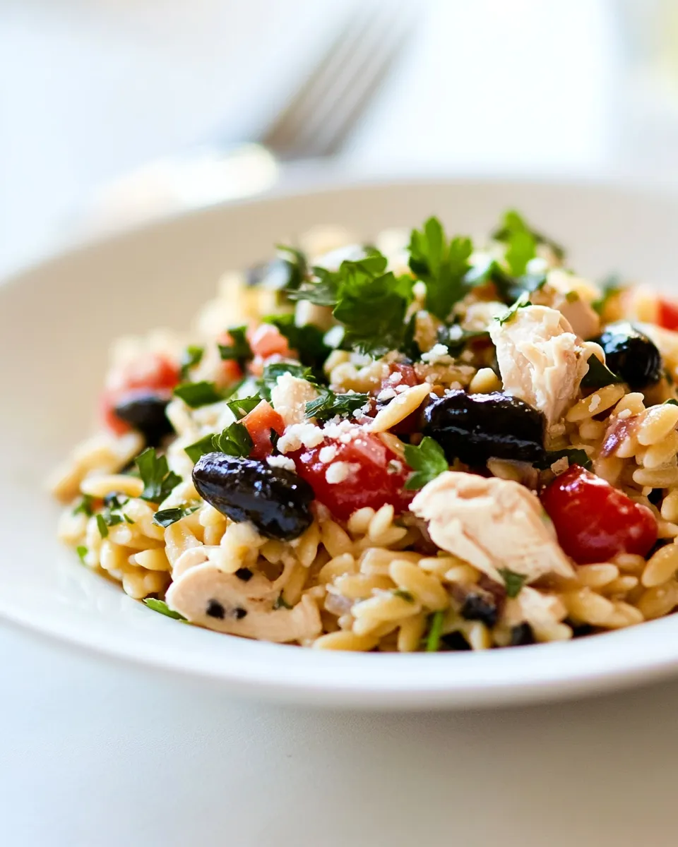 Delicious Mediterranean Orzo and Chicken Salad plate image