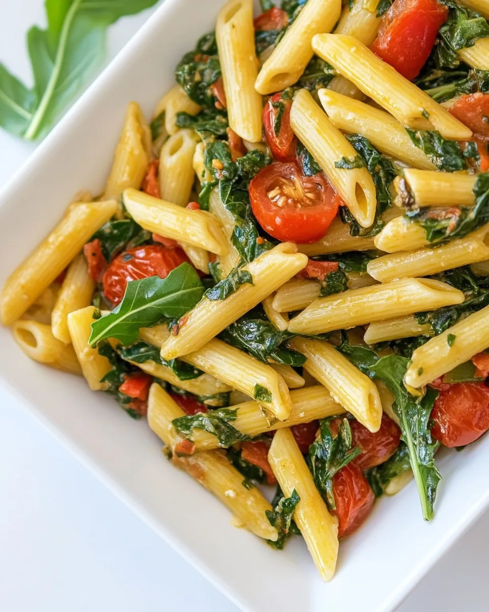 Homemade Mediterranean Penne with Arugula & Tomatoes photo