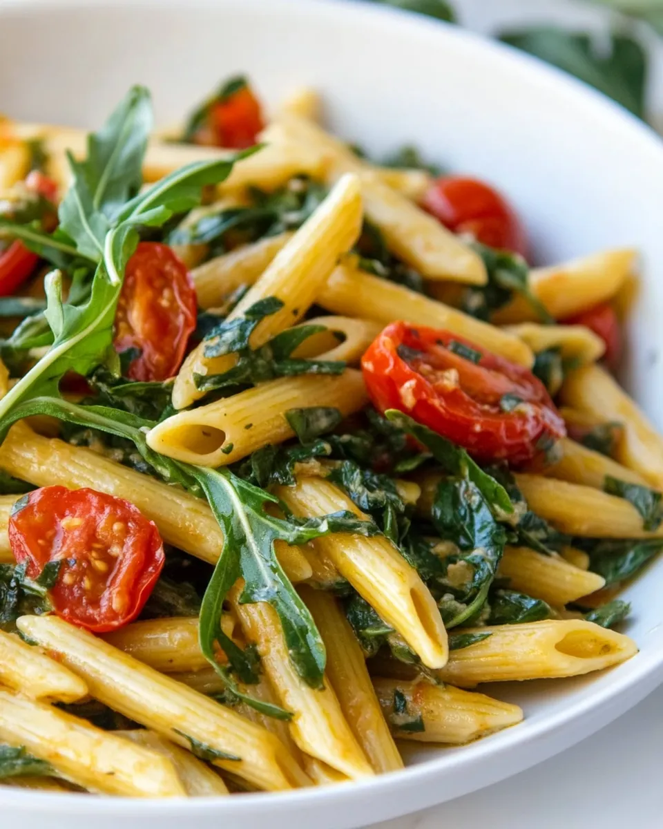 Easy Mediterranean Penne with Arugula & Tomatoes recipe photo
