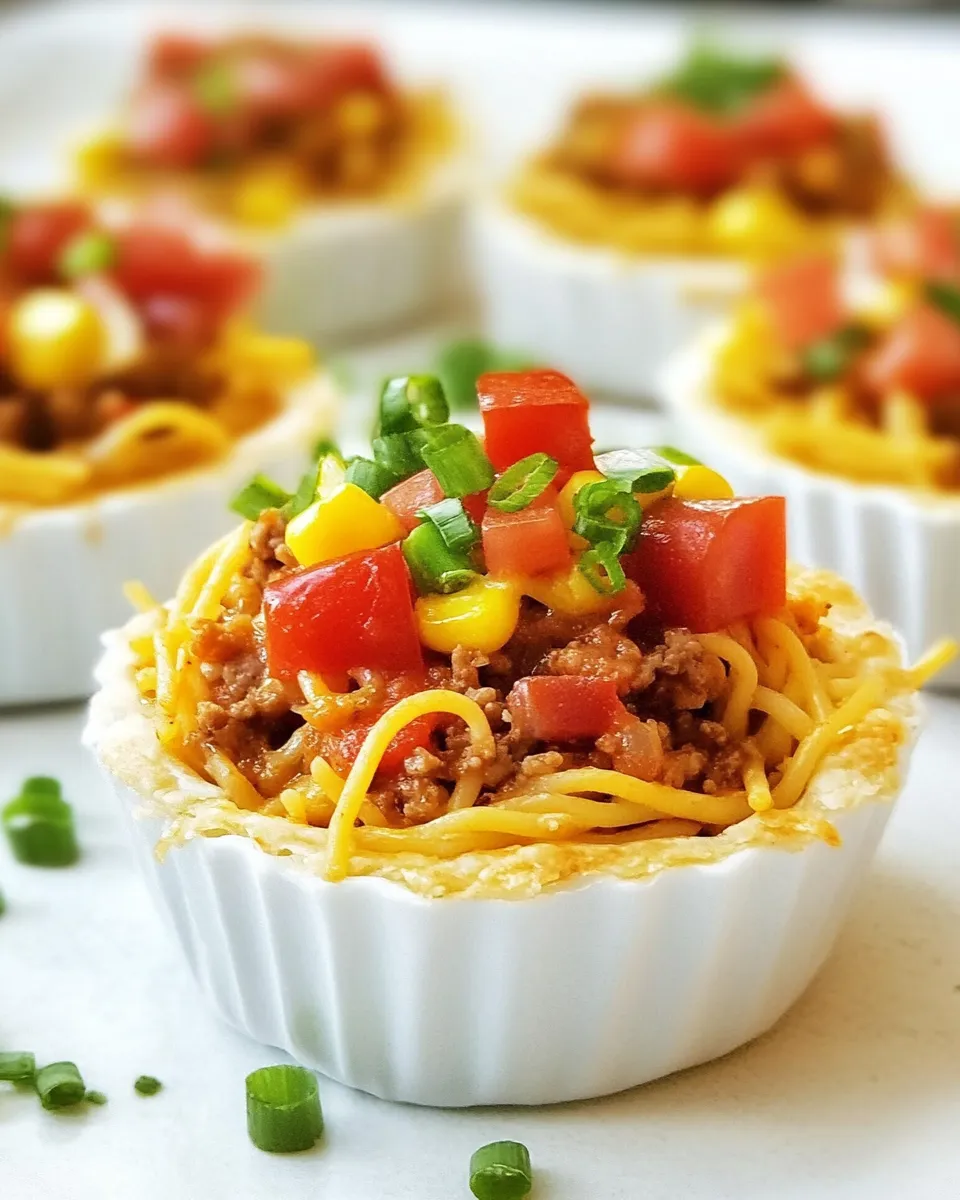 Easy Mini Taco Spaghetti Pies recipe image