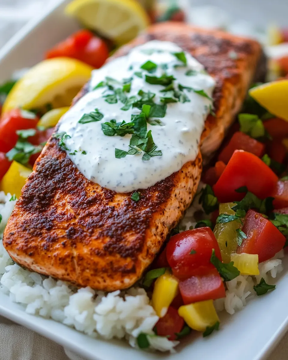 homemade Moroccan Spiced Salmon with Lemon Yogurt Sauce photo
