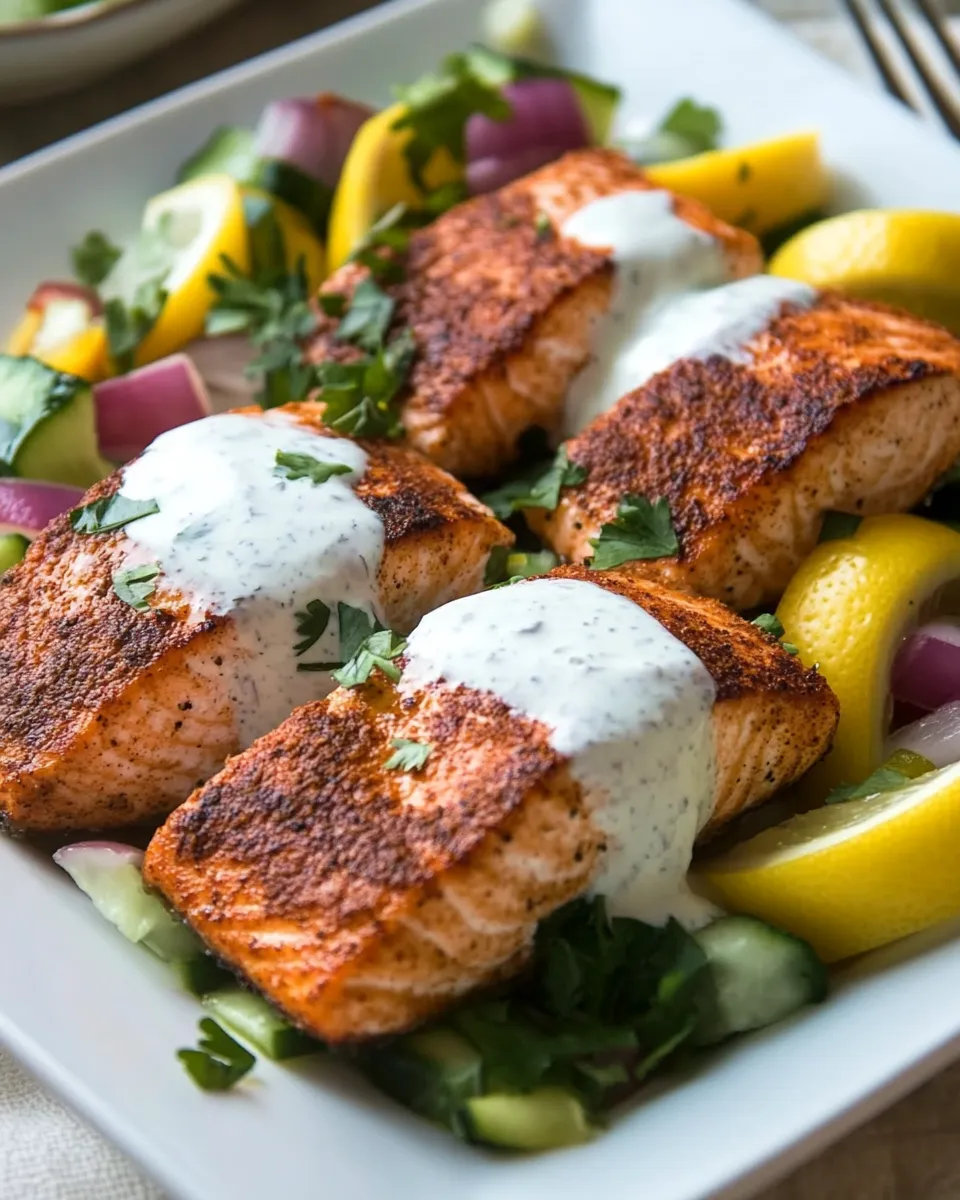 classic Moroccan Spiced Salmon with Lemon Yogurt Sauce image